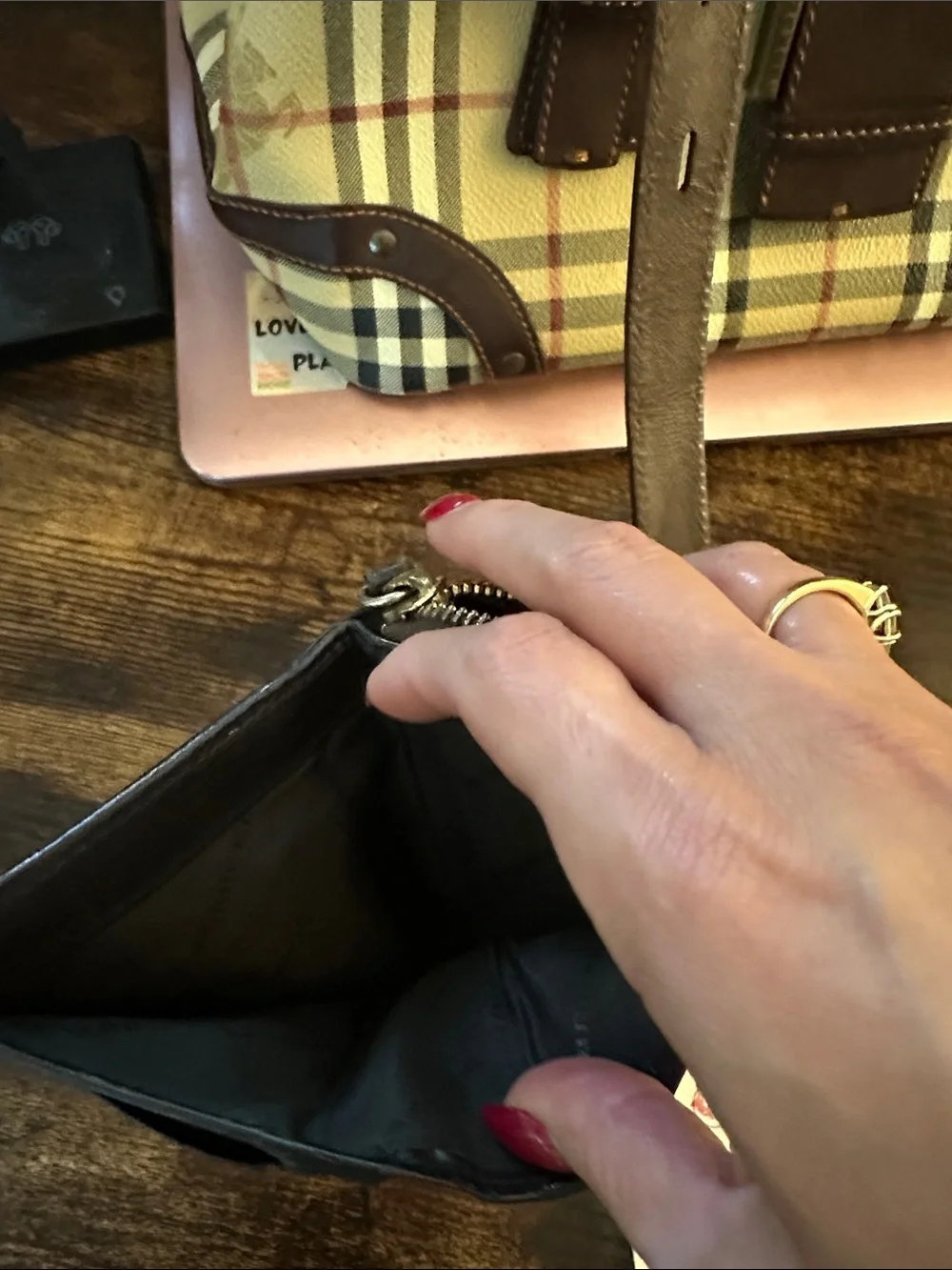 Burberry Classic Plaid Zip Wallet - Beige/Brown